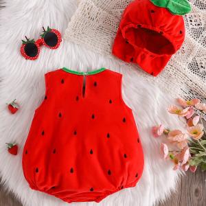Babys Fallwinter Strawberry-themed Romper And Hat Two-piece Set