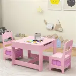 2-in-1 Kids Activity Table And Chairs Set, Double-Sided Whiteboard & Blackboard, With Hidden Storage, Certified Non-Toxic MDF, Perfect Gift For 3-7 Years Old (Pink)