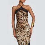 Retro Leopard-print Lace-trimmed Halter-neck Dress