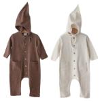 Solid-color Pocketed Chest-opening Baby Romper