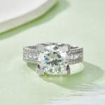S925 Sterling Silver 5ct Moissanite Ring, 11mm D-VVS1 Wide Band, Platinum Plated 7.7g US Sizes 5-9 GRA Gift Box