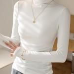 High-elasticity Cotton Mock-neck Base Layer Women's Long-sleeve T-shirt