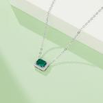 S925 Silver 2.4g 0.9ct Lab-Created Emerald Necklace, 7x5mm Halo Pendant, 40&5cm
