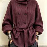 Womens Autumnwinter Ribbed-knit Turtleneck With A Double-breasted Design