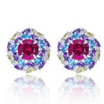 S925 Silver 6.5g 2ct Lab-Created Ruby Earrings, Multicolor Cluster, Pair