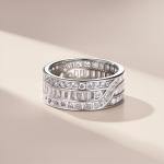 S925 Silver 4.5g Wide Moissanite Eternity Band, Baguette & Round D VVS1, GRA Certified US 5-8
