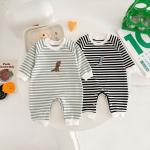 Springautumn New Arrival Striped Dinosaur-embroidered Baby Romper For 0 2 year olds