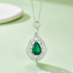 S925 Silver 5.4g Platinum Plated 4ct Lab-Created Emerald Necklace, 12x8mm Teardrop Pendant, 40&5cm
