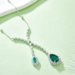 S925 Silver 7.2g 1.88ct Lab-Created Emerald Lariat Necklace, 11x7mm 6x3mm, 40&5cm