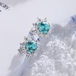 S925 Silver 4.1g Flower Lab-Created Gemstone Earrings, 6.5mm Ruby Sapphire Paraiba Spinel