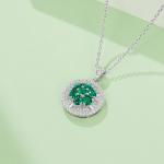 S925 Silver 3.5g 0.75ct Lab-Created Emerald Necklace, Cluster Halo Pendant, 40&5cm