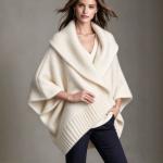 Loose Knitted Cape And Shawl Coat Large Lapel Contrast Color White Edge