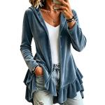New Fallwinter Womens Hooded Solid-color Long-sleeve Loose-fit Button-front Cardigan