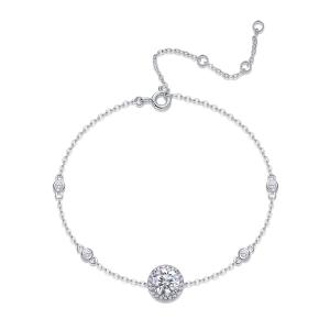 S925 Silver 1.5g Moissanite Bracelet, 1ct Halo D VVS1, 16&5cm Adjustable, GRA Certified