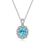 S925 Silver 4g Lab-Created Cobalt Spinel Paraiba Necklace, 7x9mm Pendant, 40&5cm