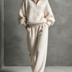Winter Loose-fit Women's Half-zip Top Wide-leg Pants