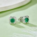 S925 Silver 1.5g 0.45ct Lab-Created Emerald Clover Earrings, 4mm Studs, Pair