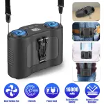 16000mAh 4 In 1 Dual-Turbine Waist Clip Fan Wearable Personal Fan Hands-Free With 5 Speeds LCD Display Lanyard Double As Power Bank For Jobsites Camping Hiking