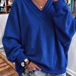 Women's Solid Color Loose V-neck Brushed Hoody