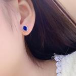 S925 Silver 1.9g Lab-Created Ruby Sapphire Earrings, 7x5mm Halo Studs, 2 Colors