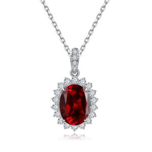 S925 Silver 2.4g Lab-Created Gemstone Necklace, 8x10mm Ruby&Sapphire&Paraiba Pendant, 40&5cm