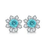 S925 Silver 4.1g Flower Lab-Created Gemstone Earrings, 6.5mm Ruby Sapphire Paraiba Spinel