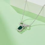 S925 Silver 2.6g Lab-Created Emerald Bow Necklace, 0.5ct Gem, 40&5cm