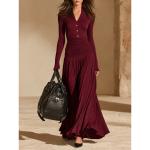 V-neck Double-breasted Long Sleeve Waist-controlled Large Hem Dress