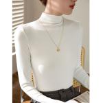 High-elasticity Cotton Mock-neck Base Layer Women's Long-sleeve T-shirt