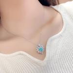 S925 Silver 4.3g Heart Lab-Created Gemstone Necklace, 7mm 5 Colors, 40&5cm