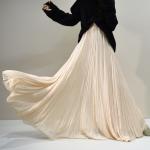 High-grade Nude Pleated Chiffon Big Swing Dress