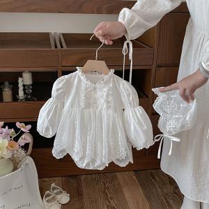 Halter-neck Long-sleeve Lace-trimmed Romper Hat