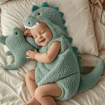 Multi-colored Fleece Romper In A Little Dinosaur Design