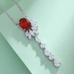 S925 Silver 4.3g Lab-Created Ruby Paraiba Lariat Necklace, 6.5x9mm, 40&5cm