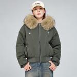 Hooded Cotton Coat With A Large Fur Collarfashionable And Easy To Style