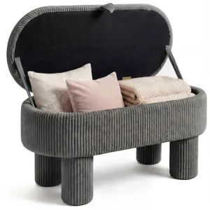 Gray 42 Inch Corduroy Storage Bench, Plush Foam Cushion & Hidden Compartment, 400LBS Seat Weight Capacity