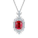 S925 Silver 14.6g 12.86ct Lab-Created Ruby Necklace, 15x12mm Halo Pendant, 40&5cm