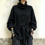 Womens Autumnwinter Ribbed-knit Turtleneck With A Double-breasted Design