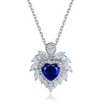 S925 Silver 4.3g Heart Lab-Created Gemstone Necklace, 7mm 5 Colors, 40&5cm