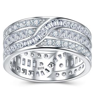 S925 Silver 4.5g Wide Moissanite Eternity Band, Baguette & Round D VVS1, GRA Certified US 5-8