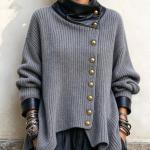 Corduroy And Leather Patchwork Asymmetrical Stand-collar Coat