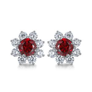 S925 Silver 4.1g Flower Lab-Created Gemstone Earrings, 6.5mm Ruby Sapphire Paraiba Spinel