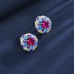 S925 Silver 6.5g 2ct Lab-Created Ruby Earrings, Multicolor Cluster, Pair