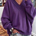 Women's Solid Color Loose V-neck Brushed Hoody