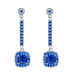 S925 Silver 4.5g Lab-Created Sapphire Drop Earrings, 2ct 6x6mm Cushion, Pair