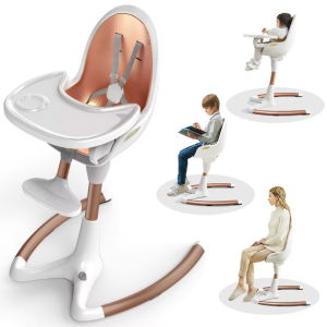 Luxury Baby Dining Chair With Adjustable Seat Height & Removable Tray, High-end Baby High Chair, White Gold