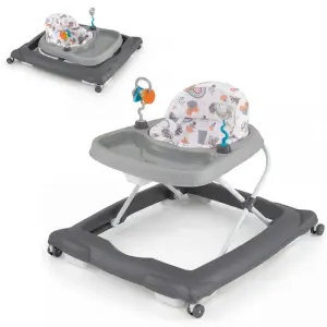 Grey Foldable Baby Walker with Detachable Tray & Shape Sorter Toys, 3-Level Height Adjustable for 6-12 Months