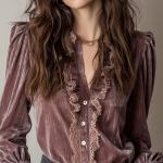 European And American Vintage Velvet Women's V-neck Blouse