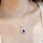 S925 Silver 5.2g Lab-Created Ruby Necklace, 10x7mm Halo Pendant, 40&5cm, GRA Certified