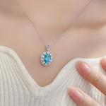 S925 Silver 4g Lab-Created Cobalt Spinel Paraiba Necklace, 7x9mm Pendant, 40&5cm